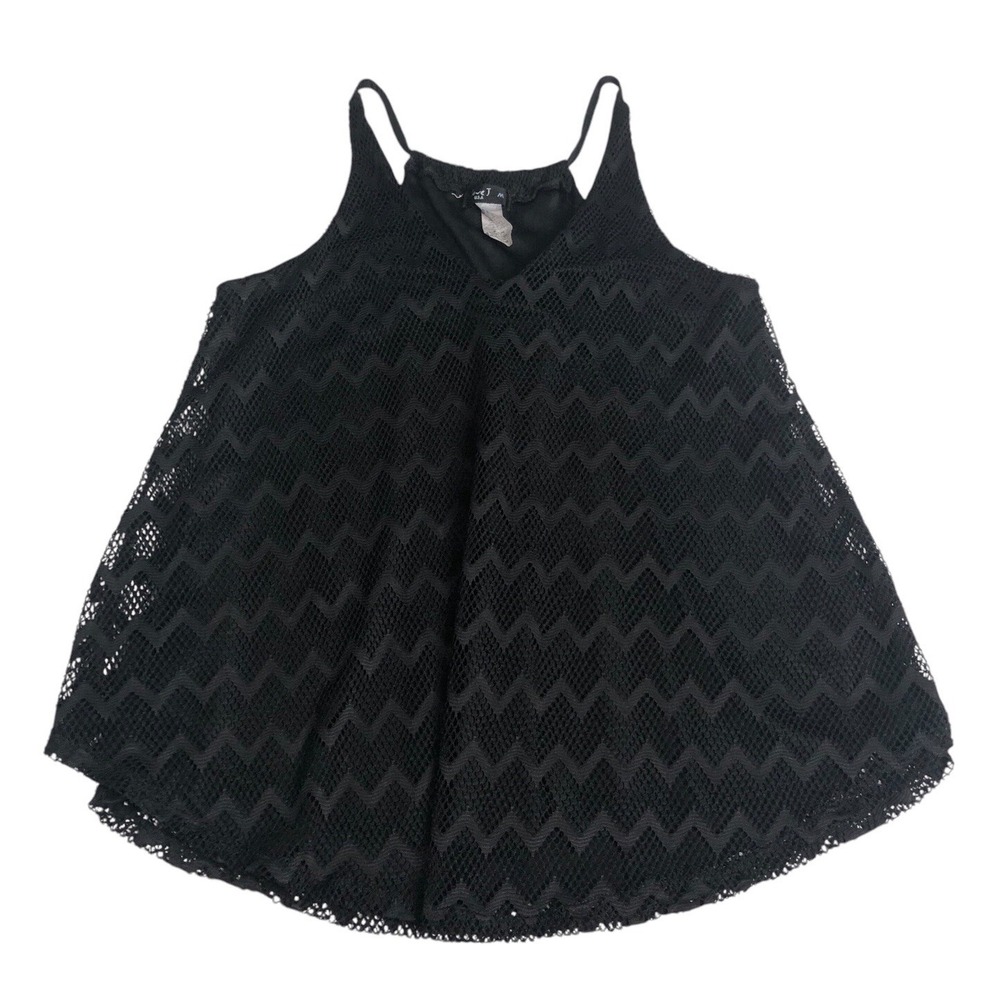 Love J Top Womens M Black Chevron Crochet Mesh Overlay Sleeveless Tank Boho Y2K